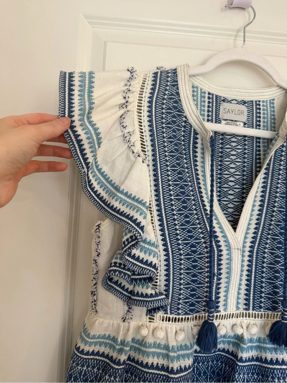 SAYLOR Flutter Sleeve Embroidered Peasant Top - Picture 4 of 9